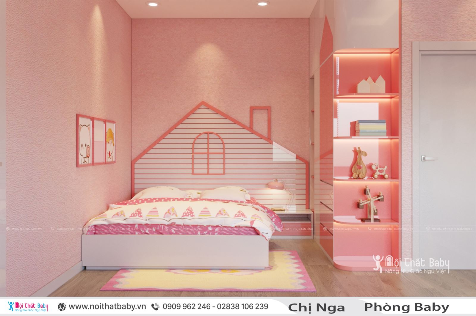 Những mẫu giường ngủ trẻ em màu hồng dễ thương 